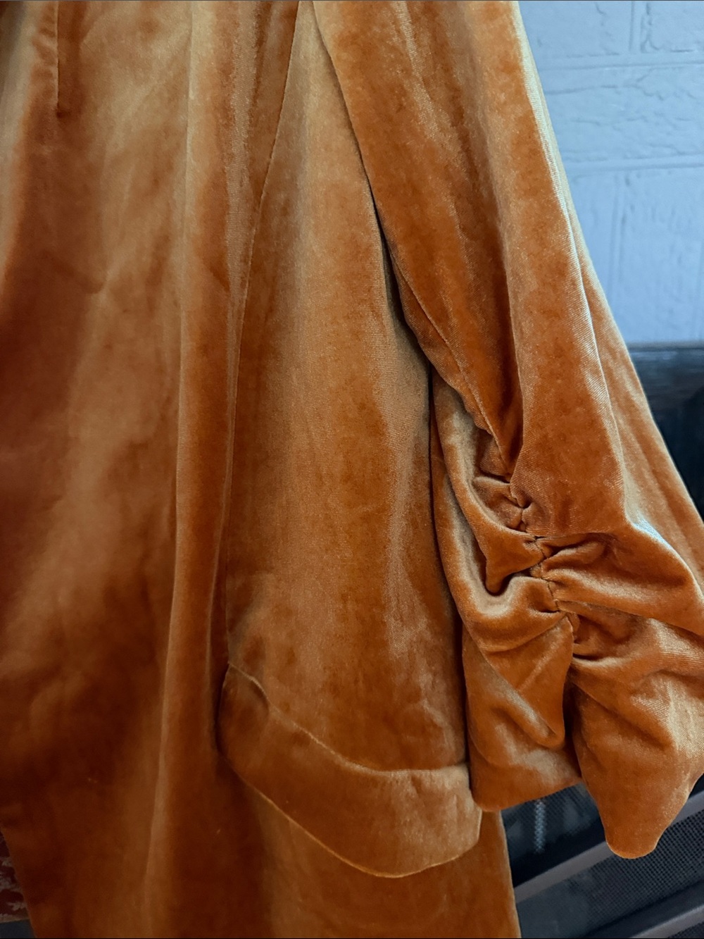 Skies Are Blue Velvet Open-Front Jacket in Rust Orange - Picture 5 of 8